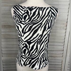 VIVENDI Women's Sleeveless Cropped Zebra Print Top with Shimmery Dots-Small